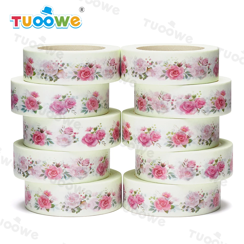 

2022 NEW 10pcs/Lot 15mm x 10m Floral Roses Bouquets Scrapbook Paper Masking Adhesive Washi Tape washi tape set designer mask