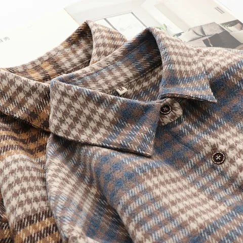 Shirts Loose Thickened Ground Wool Plaid Shirt Women Autumn Winter Coat Outside Wear Retro Womens Tops Camisas De Mujer