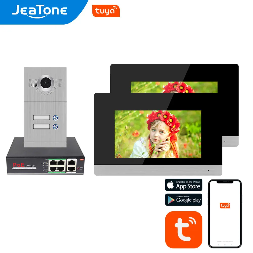 JeaTone 720P WIFI IP Video Door Phone Intercom System for 2 Floors Apartment/8 Zone Alarm support iOS/Android APP Remote Unlock