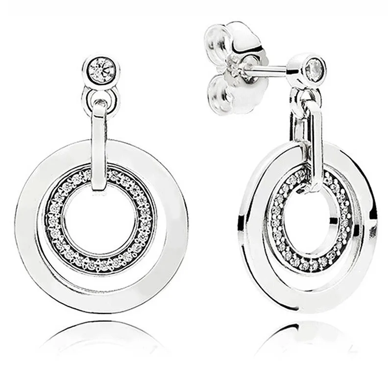 

Original Sparkling Signature Circles With Crystal Stud Earrings For Women 925 Sterling Silver Wedding Gift Fashion Jewelry