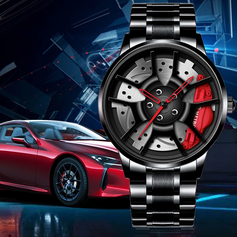

Mens Fashion Luxury Auto Rad Uhren Edelstahl Wasserdichte Uhr für Männer Quarz Handgelenk Uhren Männlichen Uhr relogio masculino