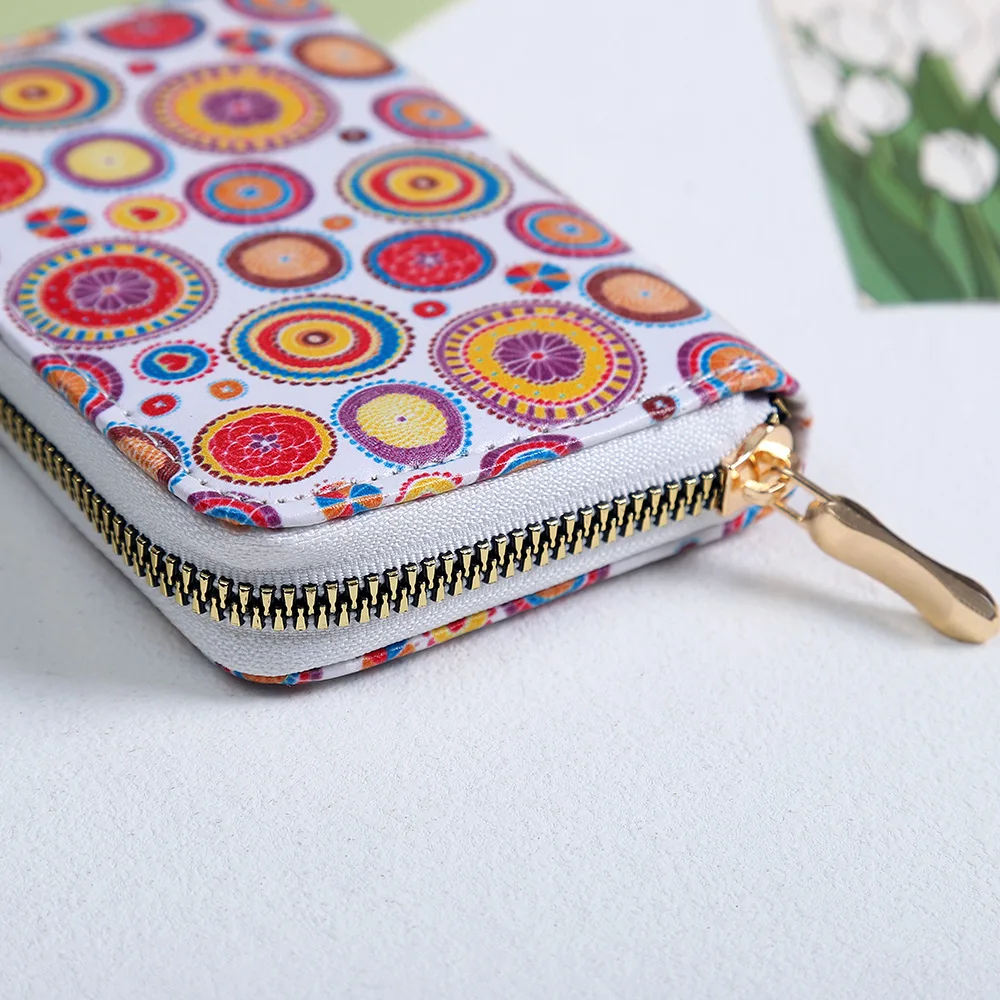 Women Short Organ Card Holder Ethnic Printing Zipper Coin Purse Multi-card Pocket Clutch Credit Card Bag  Badge Holder Wallet