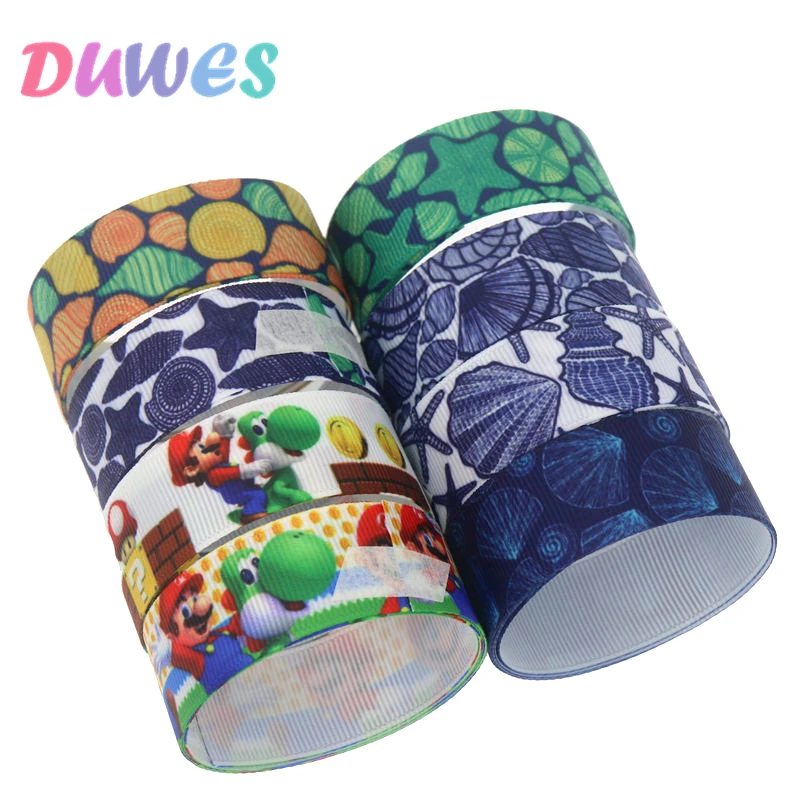 

DUWES 50yards cartoon shell Printed Grosgrain Ribbon Accessory Hairbow Headwear Decoration DIY Wholesale OEM D1249