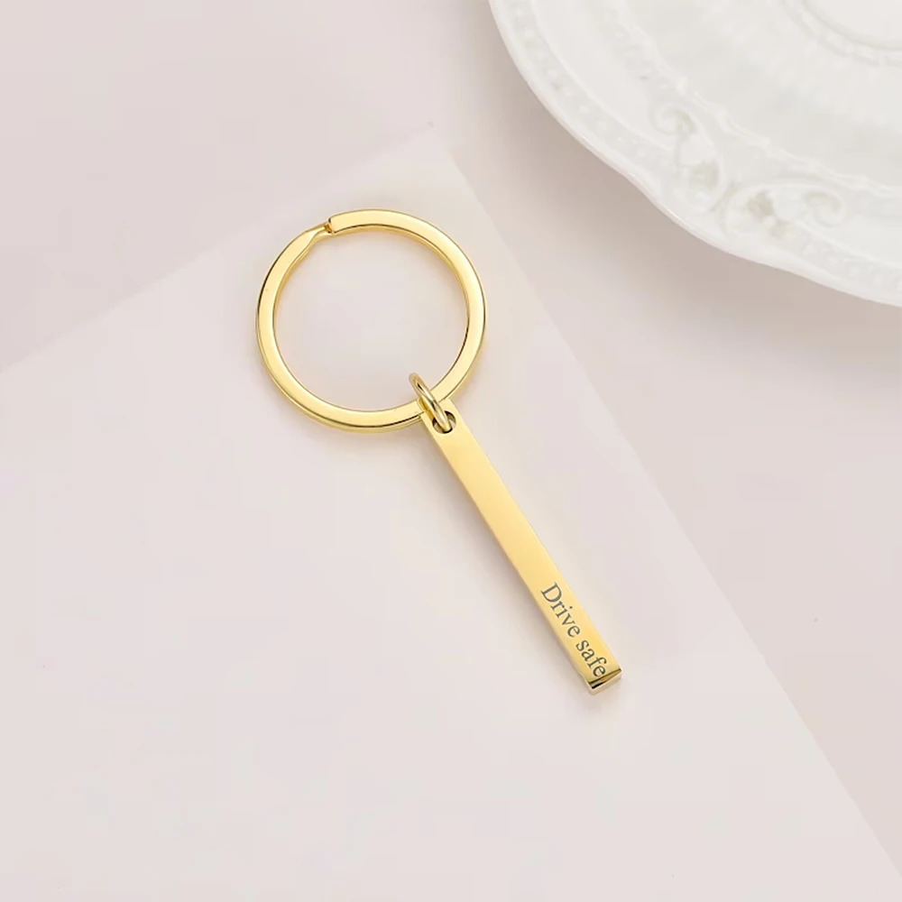 Personalized Cuboid Pendant Key Chain Four Side Engraved Name Telephone Number Car Key Anti-lost Stainless Steel Custom Keychain