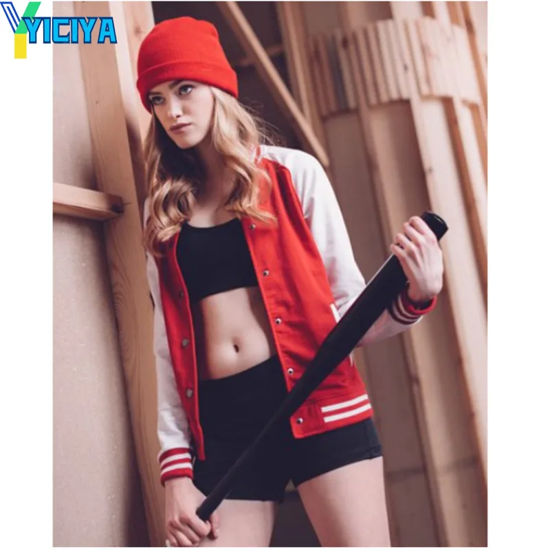 

Куртка-бомбер YICIYA Женская с длинным рукавом, куртка-оверсайз с воротником-стойкой, Байкерская бейсбольная куртка, североамериканский бренд