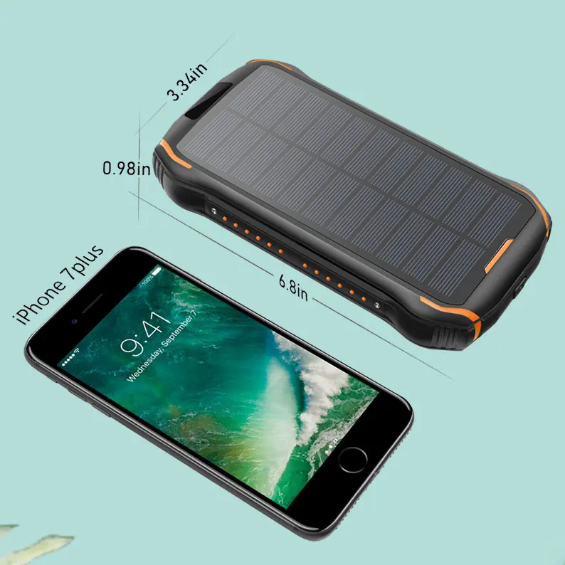 

26800mAh Fast Qi Wireless Solar Power Bank for iPhone, Samsung, with Torch
