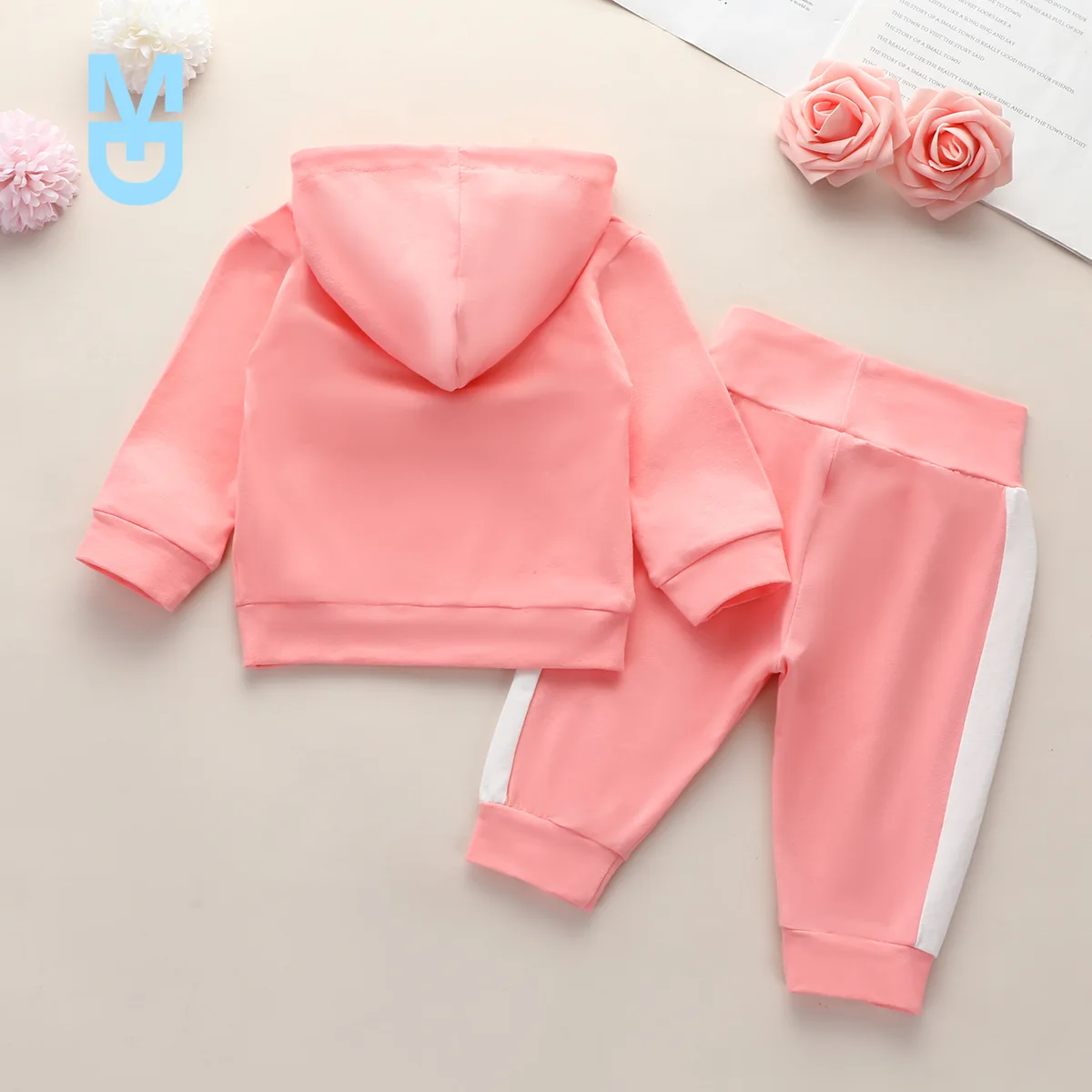 

New 0-24M Infant born Baby Girl Clothes Hooded Sweatshirt White Striped Pants 2Pcs Outfit Cotton Baby Tracksuit Set