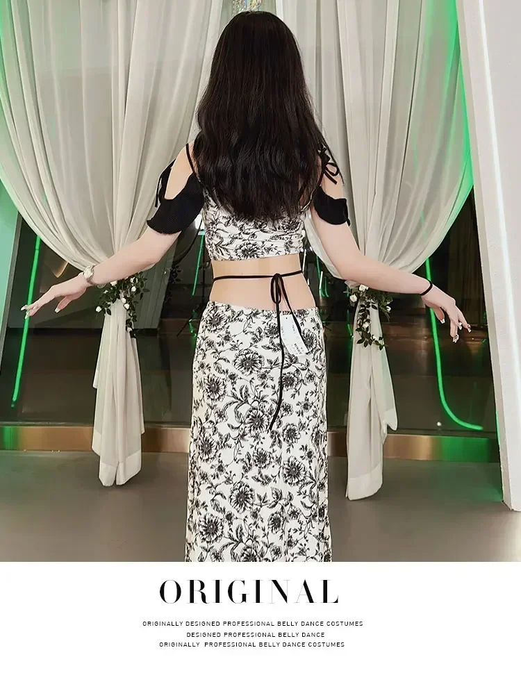 Новый костюм для танца живота с длинным рукавом и принтом в стиле ретро