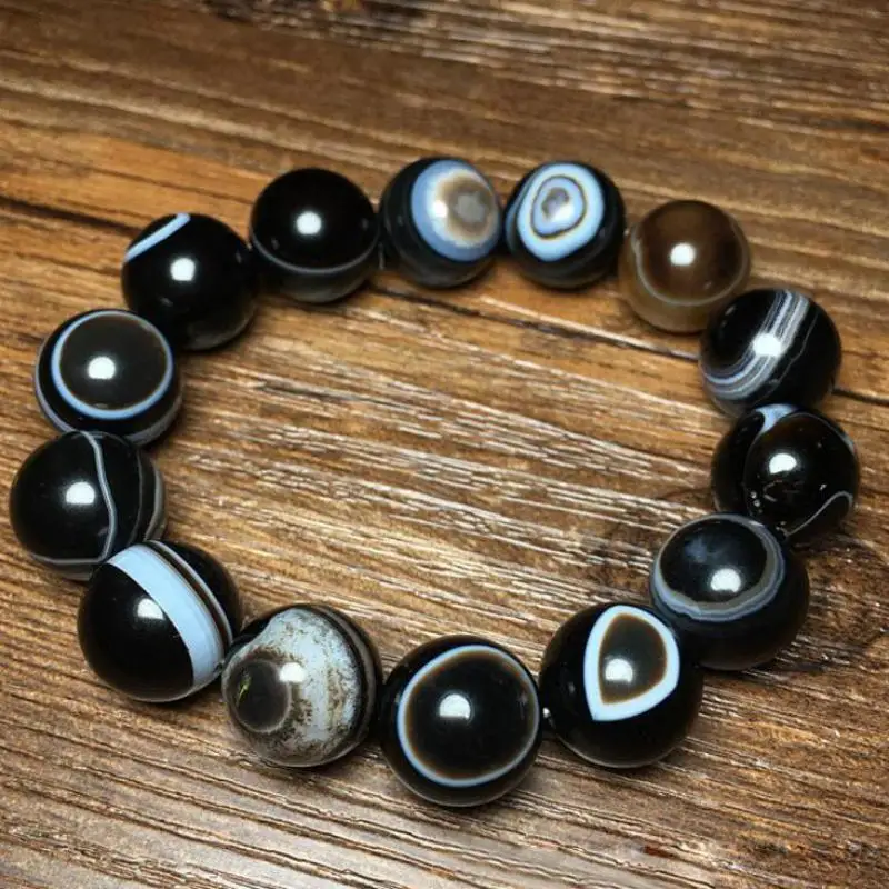 

Натуральный браслет Fengshui из агата, небесного глаза для мужчин и женщин, тибетский буддизм, лечебные украшения, тибетский нефрит, драгоценны...