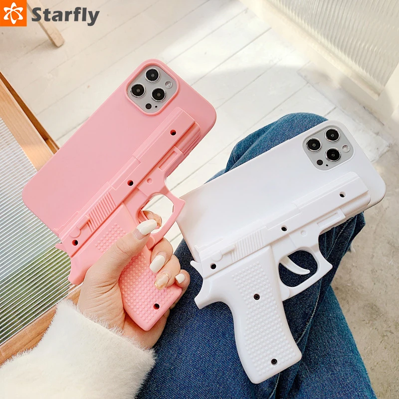 

Soft Silicone Pistol Toy Phone Cases for iphones 11 Pro Max X XS Max XR 7 8 plus Luxury 3D interesting Gun Phone Back Cover