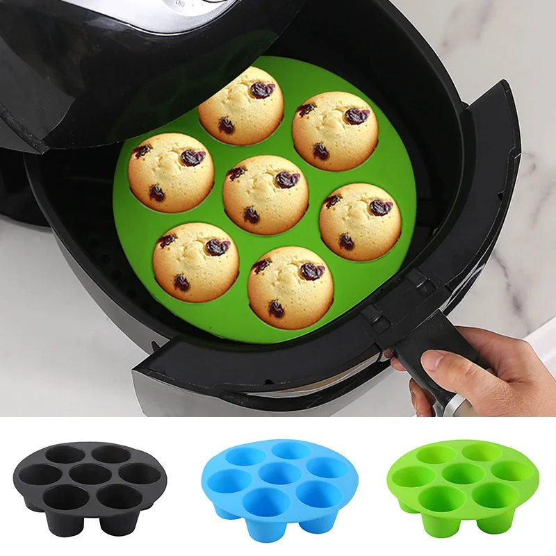 

7 Even Cake Cups Air Fryer Accessories Round Muffin Cup Mold Microwave Oven Baking Mold Baking Bakeware Mat Baking Tray Cake Pan