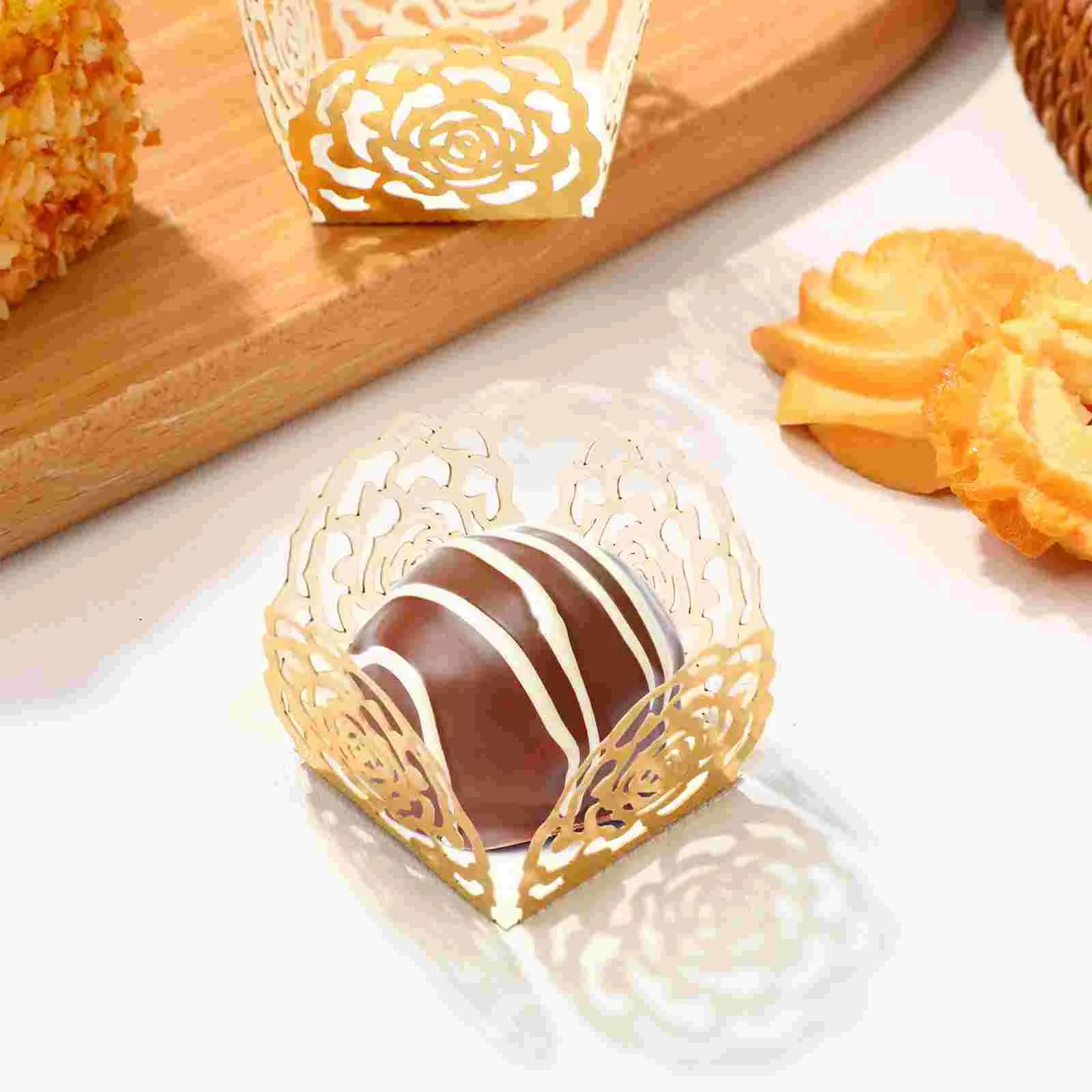 

50 Pcs Paper Truffle Wrappers Truffle Wrap Liners Hollow Design Candy Cups Chocolate Paper Liners Perfect for Muffins Chocolate