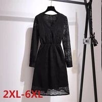 plus size women elegant lace mid calf sundress spring long sleeve casual party dress 2022 fashion solid vestidos robe femme