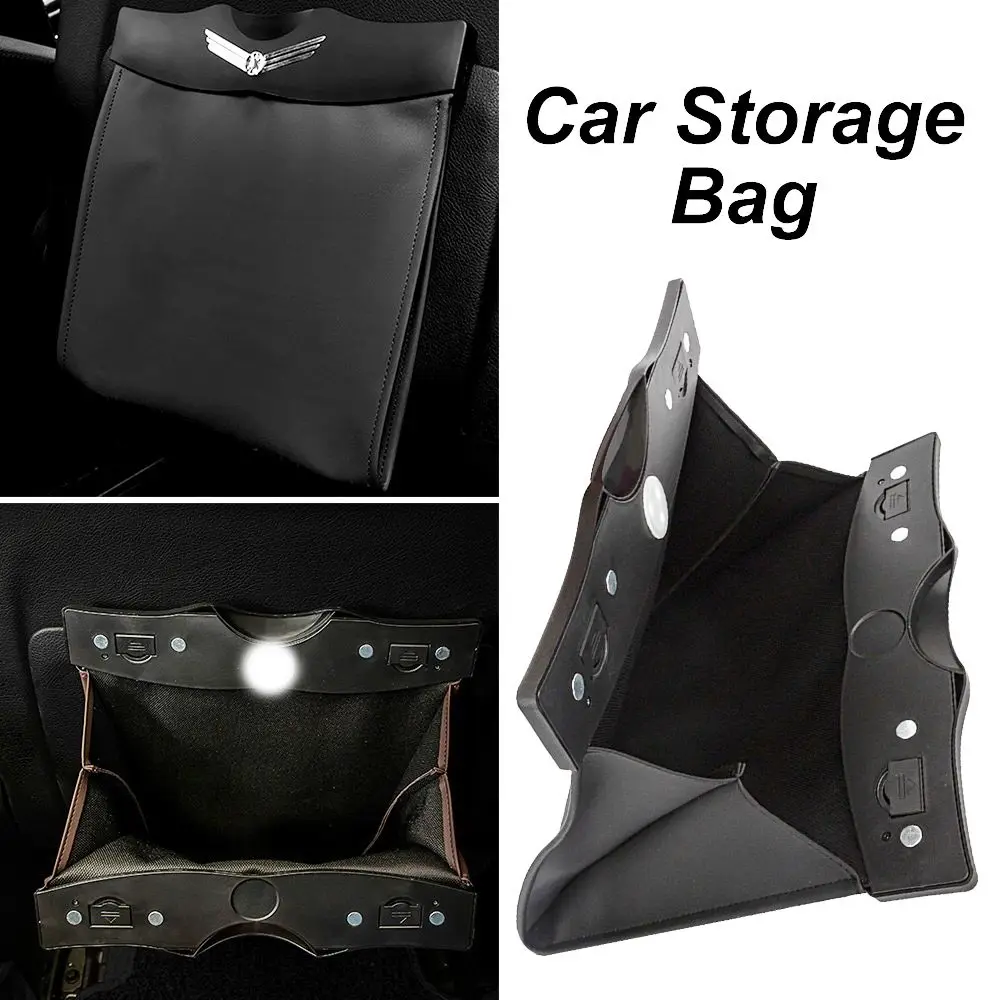 

Pocket Sundries Holder with LED Light Hanging Bag Garbage Bag Auto Storage Rack Car Seat Back Trash Can Rubbish Bin