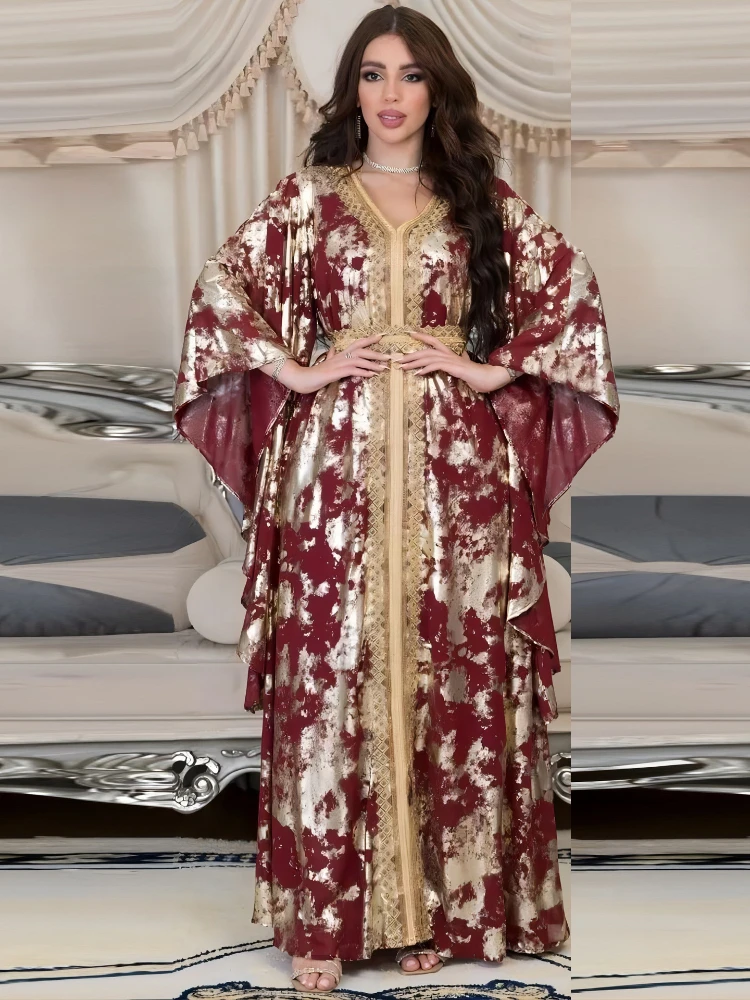 Eid Muslim Party Abaya Women Dress Bat Sleeve Prayer Morocco Caftan Elegant Maxi  Abayas Gowns Dubai Arabic Robe Outwear 2023
