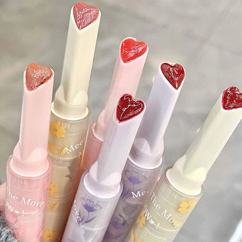 Flower Jelly Lipstick Makeup Love Shape Lip Mirror Light Beauty Lipgloss Water Women Moisture Professional Cosmetic Long-la U5S1