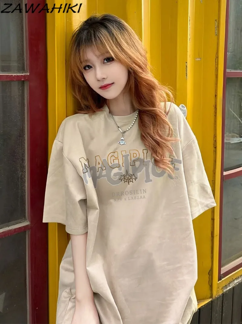 

Корейская Милая крутая хлопковая свободная футболка с коротким рукавом для девочек, женская летняя винтажная шикарная дизайнерская Повседневная Уличная одежда с буквенным принтом
