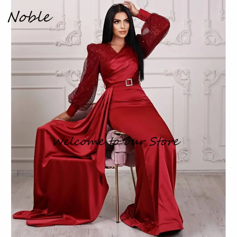 

Noble Satin Formal Occasion Gowns V-Neck Sequined Evening Dress Floor-Length Party Dress for Women Long Prom Gown