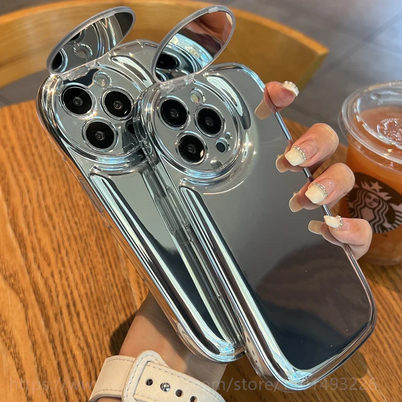 

Luxury Mirror Stand Electroplated Air Cushion Phone Case For iPhone 14 Pro Max 13 Promax 12 11 Plus Glossy Lens Protection Funda