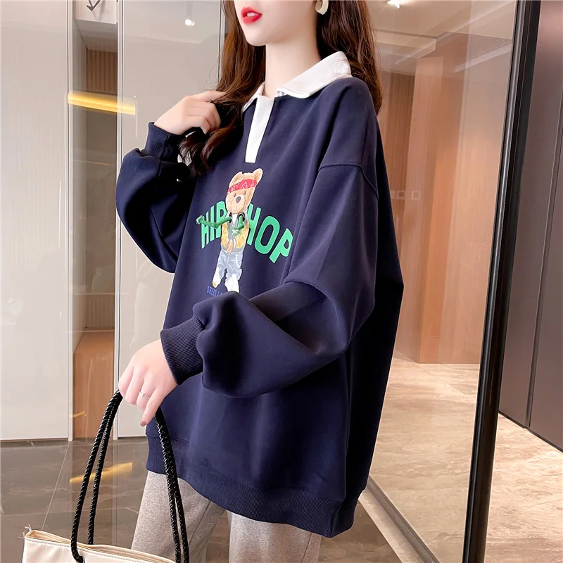 

Odinokov Women Clothing Blouses Bottoming Long Sleeve Tops Loose Sweatshirt Girl Street Casual Pullover