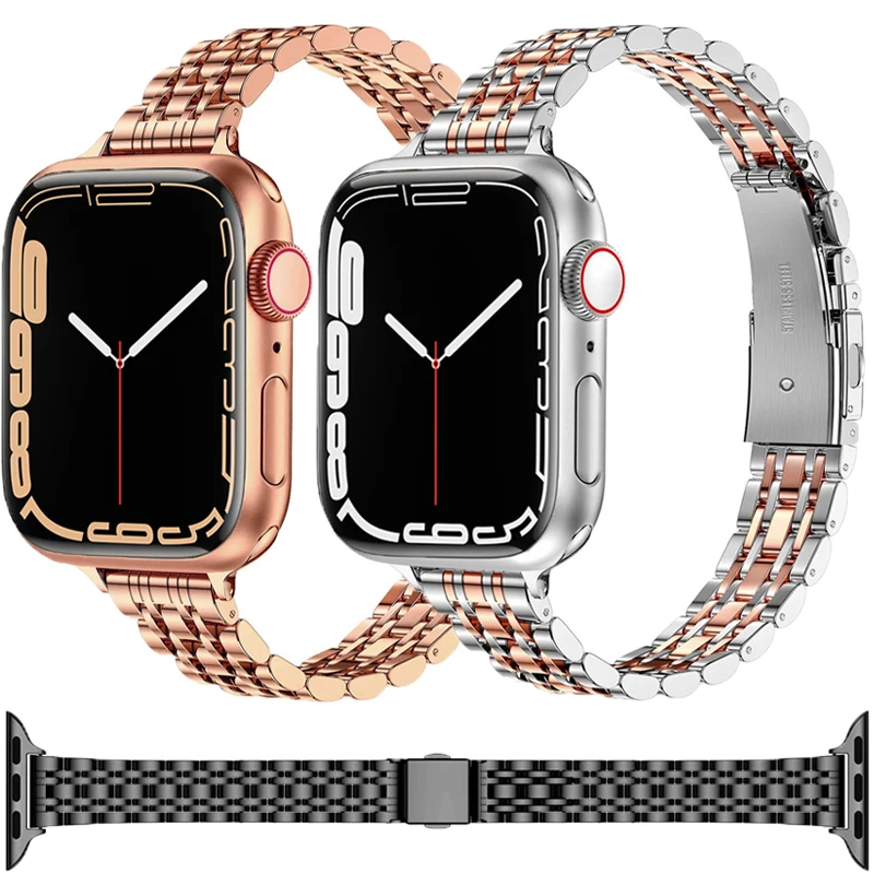 

slim Stainless Steel Strap For Apple watch Band 41mm 45mm 44mm 40mm 38mm 42mm Metal Link belt Bracelet iwatch series 7 6 5 4 SE