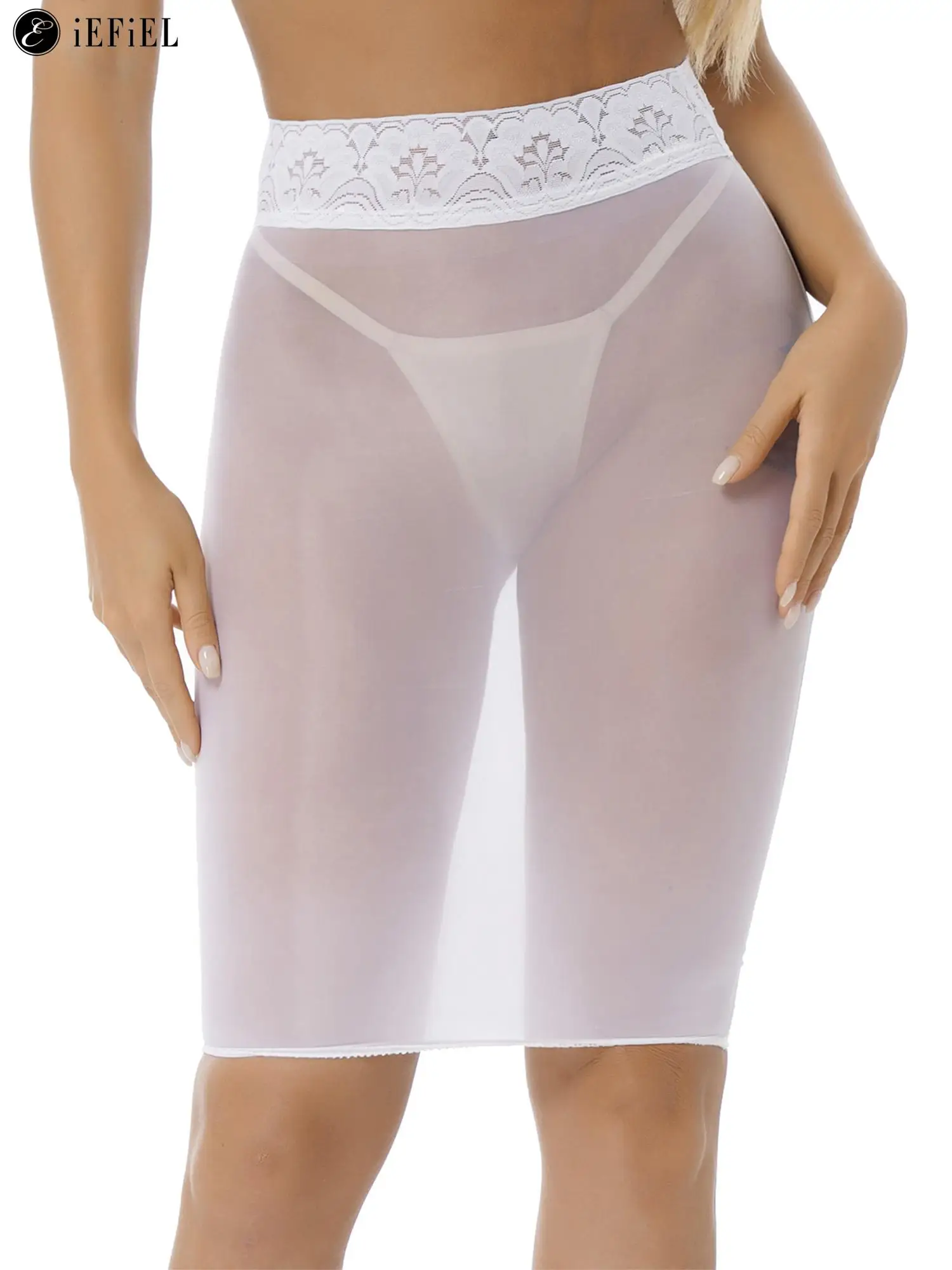 Skirt Shiny Oil Semi See Through Lace Bodycon Short Lingerie Dress Clubwear