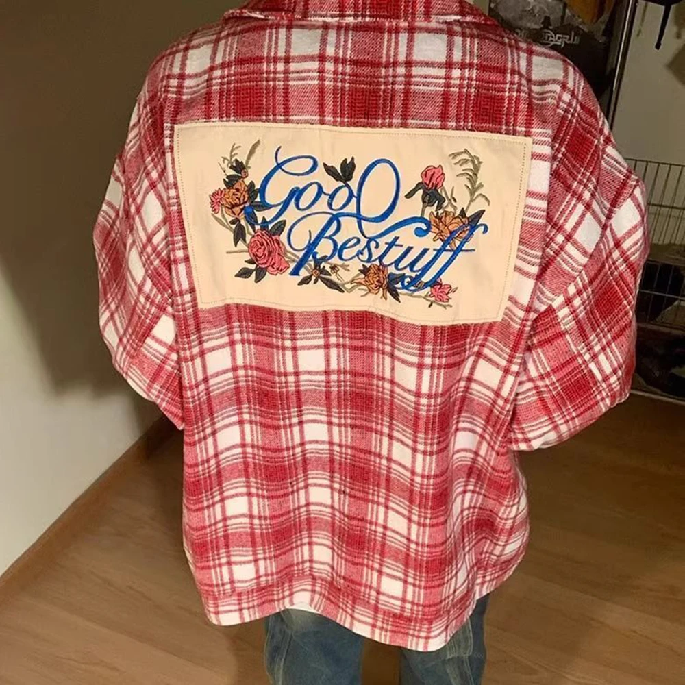 

Рубашка в гонконгском ретро-стиле с длинным рукавом, унисекс, новинка 2023, осенняя ленивая Повседневная Уличная универсальная клетчатая рубашка в стиле хип-хоп с граффити