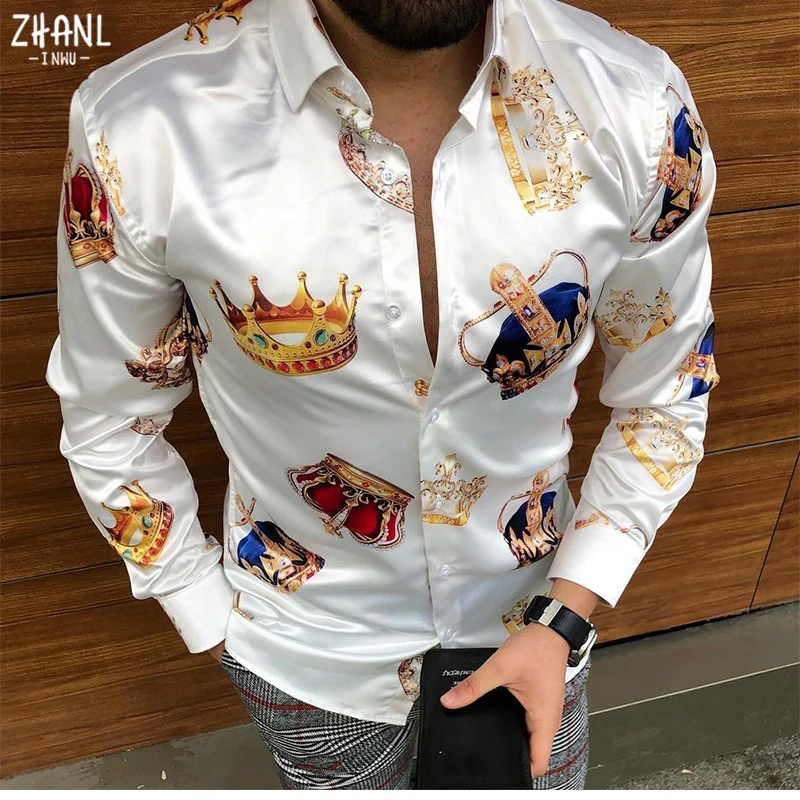 Fashion Men's Luxury Shirt Long-Sleeved Top Ball Wedding Noble Lapel Casual Cardigan Everyday Street Boyfriend Clothes Blouses