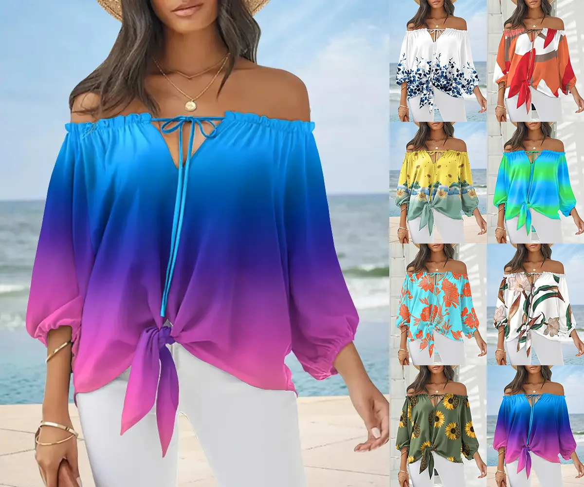 2023 Spring and Summer Sexy Fashion Print Off Shoulder Top Women