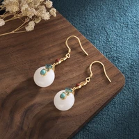 trend design hetian jade safety buckle earrings ancient method gold burning blue auspicious cloud china style earrings for women