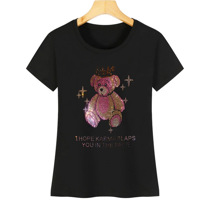 Женская повседневная футболка с короткими рукавами блестящие стразы медведь лев