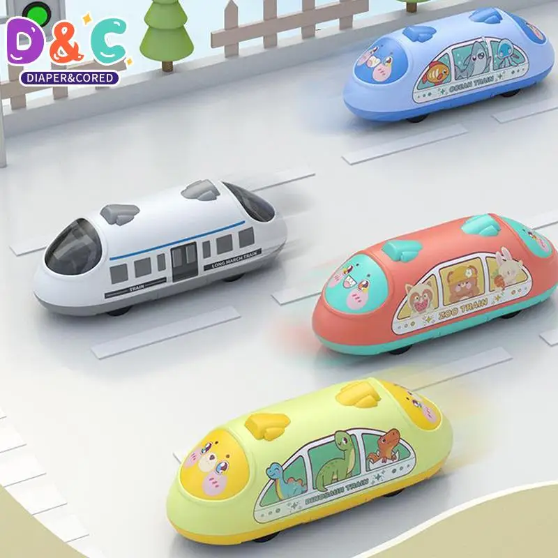 

Мультипликационная модель метро, динозавр, грузовик Raiway, милая двойная цепь вытягивания, высокоскоростной поезд вперед, назад, детский автомобиль для ползания, игрушка в подарок