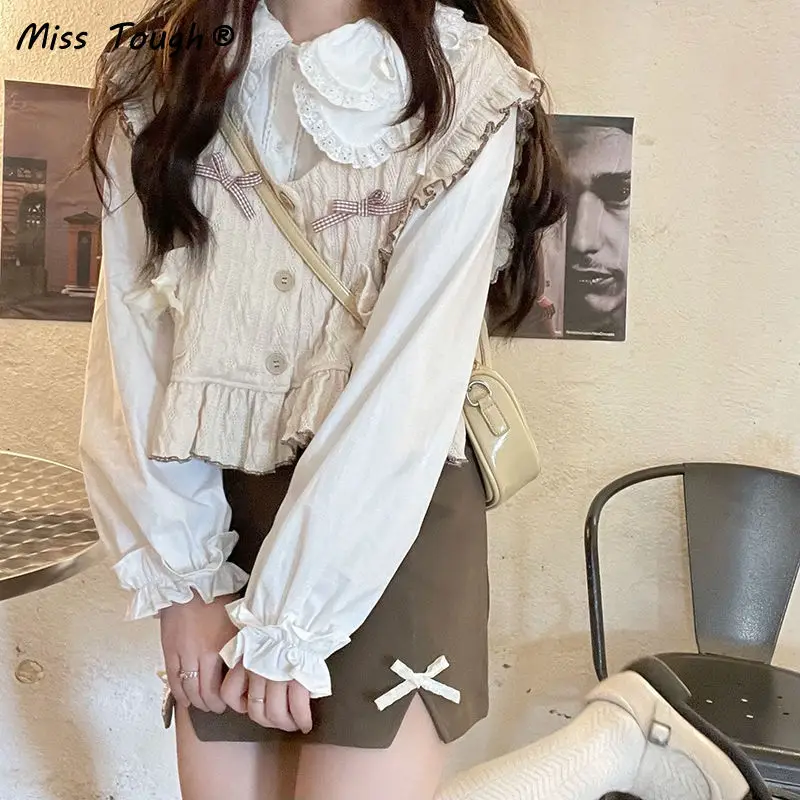 Осенний кавайный вязаный свитер жилет женский милый пуловер в японском стиле