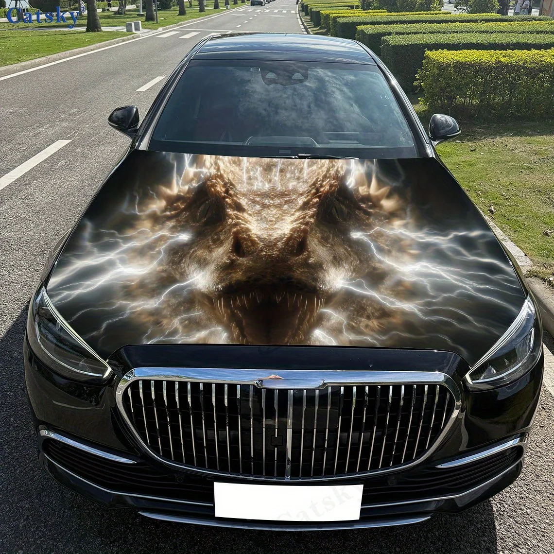 Фото Принт Fierce Dragon, наклейки на капот автомобиля, водонепроницаемая самоклеящаяся наклейка на капот автомобиля из ПВХ, защитные наклейки для украшения капота автомобиля, авто №4