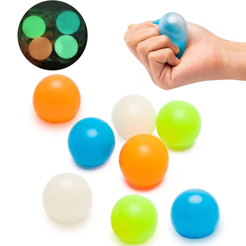 

Q6PD Pack of 5pcs Fluorescent Sticky Wall Balls Glow in the Dark Decompression Squishy Toys Luminous Stress Relieve Kid Toy