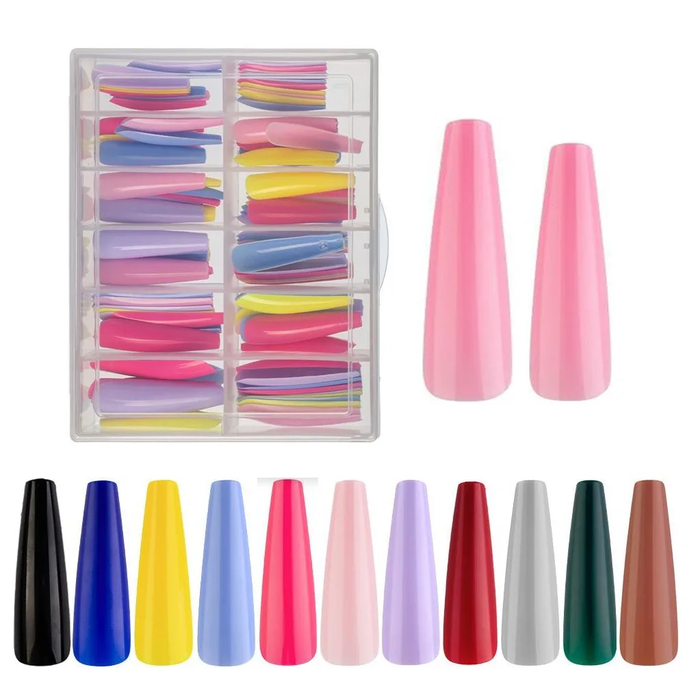 

120Pcs/Boxed Pure Color XXL False Nails Full Cover Super Long Ballerina Press on Nails Acrylic Removable Nail Art Tips