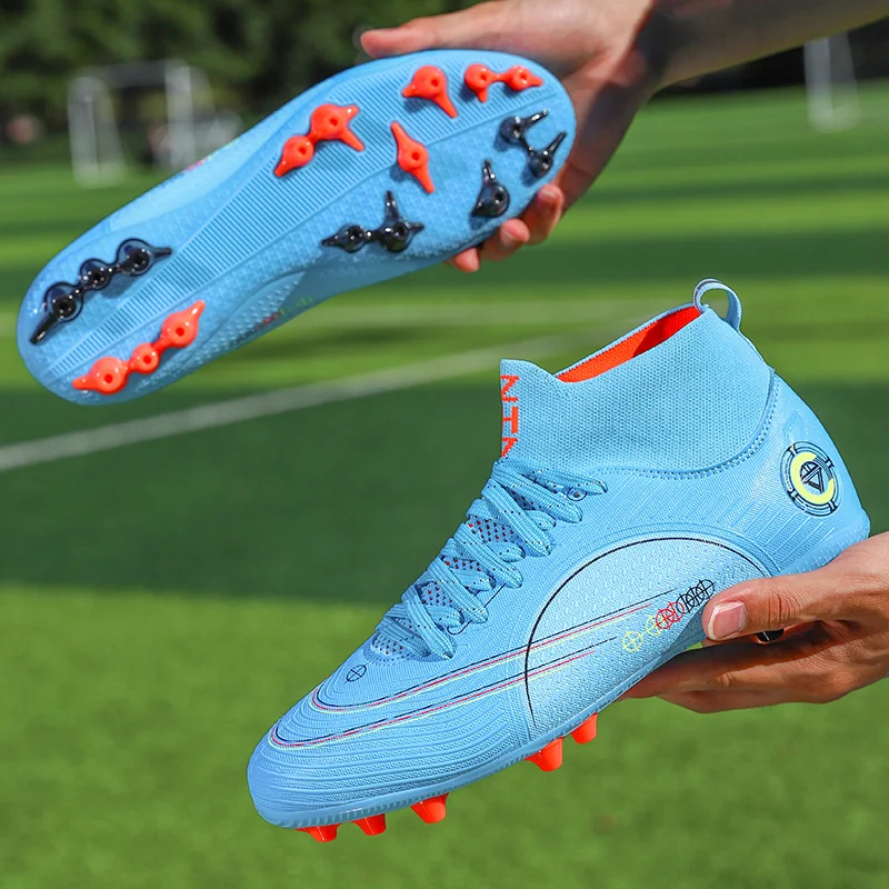 Soccer Shoes Men Adult TF/FG High Ankle Football Boots Grass Breathable Training Cleats Footwear Classic Trend Sneaker 34-46#