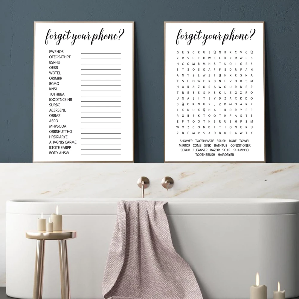 

Forget Your Phone Poster Bathroom Puzzles Canvas Painting Qoute Art Print Word Search Wall Picture For Living Room Home Decor