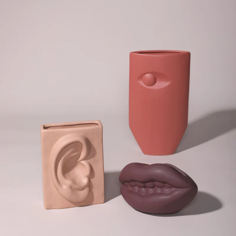 

Facial Features Ceramic Flower Arrangement Vase Abstract Bookcase Porch Dining Table Accessories Flower Ware Garden Ornaments