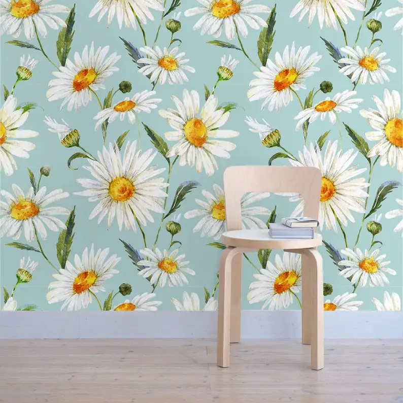 

White Daisy Wallpaper - White Daisies - Removable Wallpaper - Peel & Stick - Self Adhesive Fabric - Temporary Wallpaper - SKU:DA