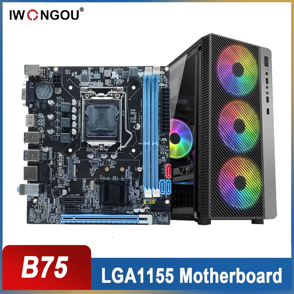 IWONGOU B75 Motherboard Set PC Motherboard Gaming Kit WithCore I3 I5 I7 DDR3 Plate Placa Mae LGA 1155 Motherboard Processor and