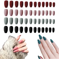 24pcs false nails solid color frosted ballet nail artificial fake nails with glue full cover nail tips nails press on