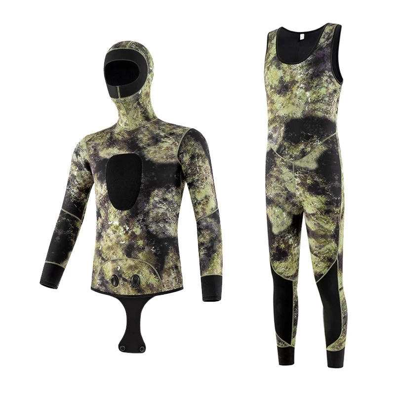 New 3mm/5mm Camouflage Wetsuit Long Sleeve Fission Hooded Neoprene Submersible Suit For Men Keep Warm Waterproof Diving Gift