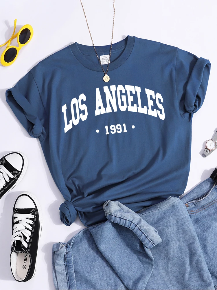 Los Angels 1991 Print Woman T-Shirts Vintage Comfortable Clothes Niche Oversized Soft T-Shirt All-Match Casual Slim Tee Shirt