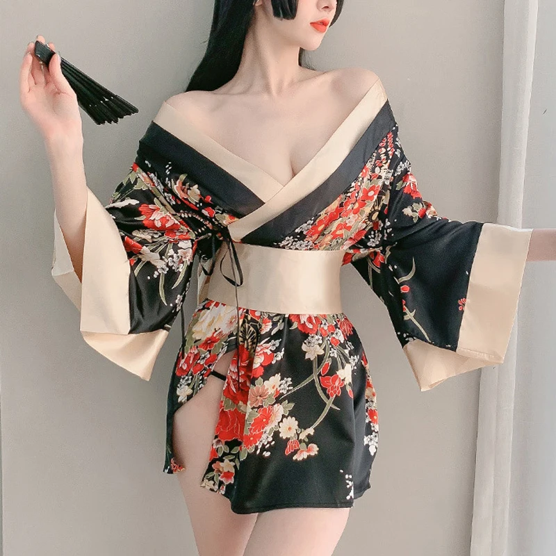 

Платье-кимоно женское в японском стиле, пикантный кардиган с цветочным принтом, юката, ночная рубашка в традиционном стиле с Оби, винтажная одежда