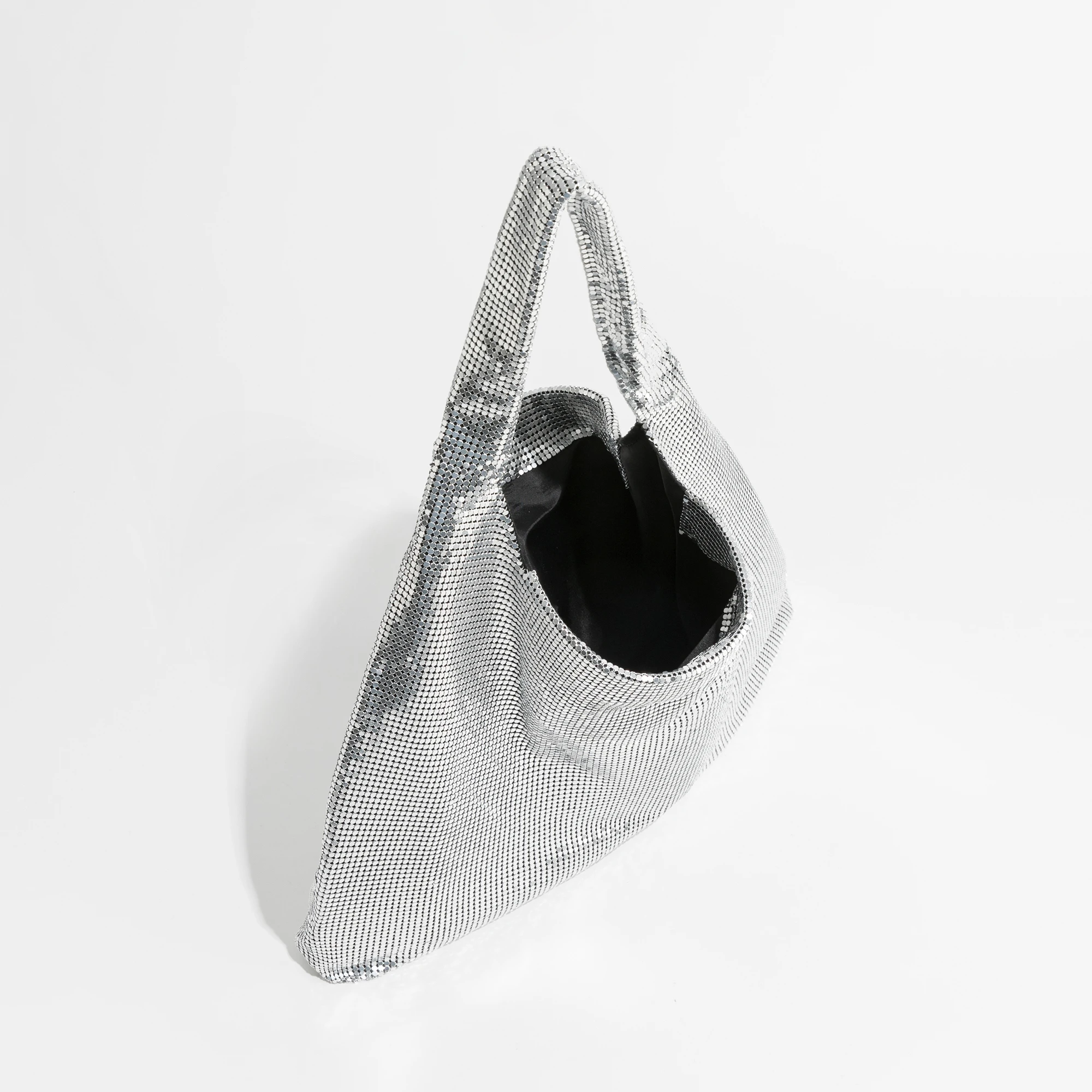 Fashion Metal Mesh Women Shoulder Bags Designer Silver Handbag Shinny Wide Strap Evening Bag Glitter Large Tote Party Purse 2023