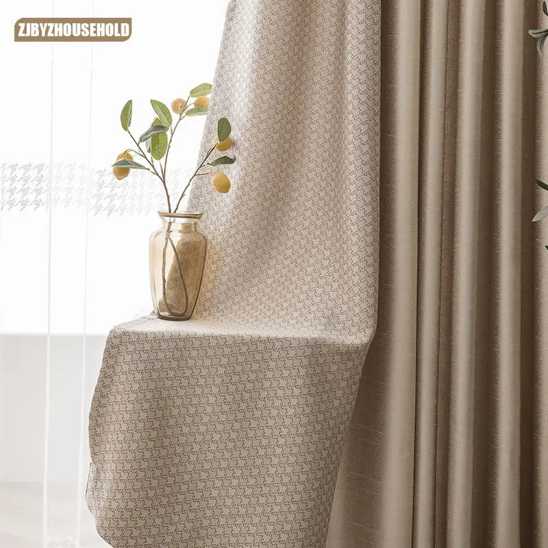 

Simple Curtains for Living Dining Room Bedroom Windows Japanese Luxury Phantom Houndstooth Texture Thickening Stitching