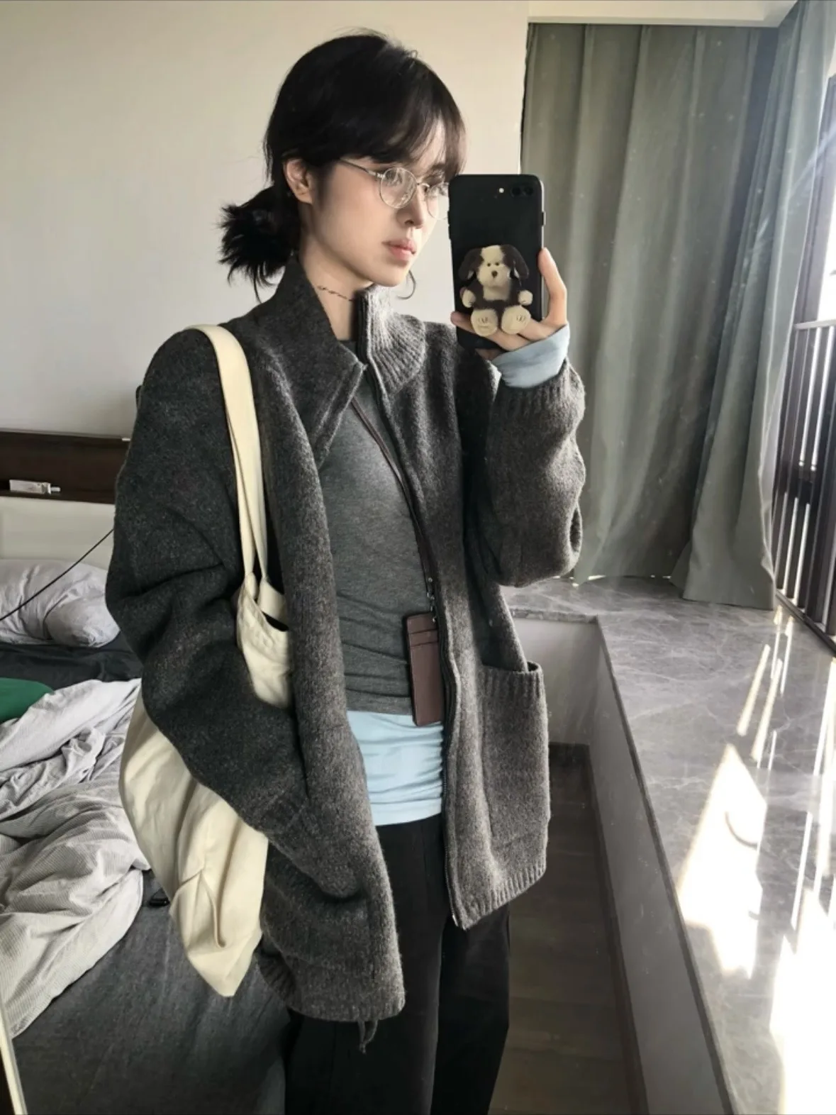 Корейский серия простое Sle мягкий клейкий серый свитер верхняя одежда для женщин