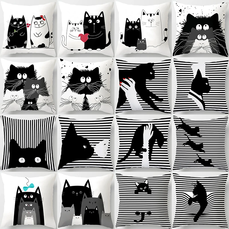 

Funny Cute Black Lover Cat Pillowcase Cushion Cover 45*45 Polyester Pillow Cover Sofa Car Home Decor Room Decoration