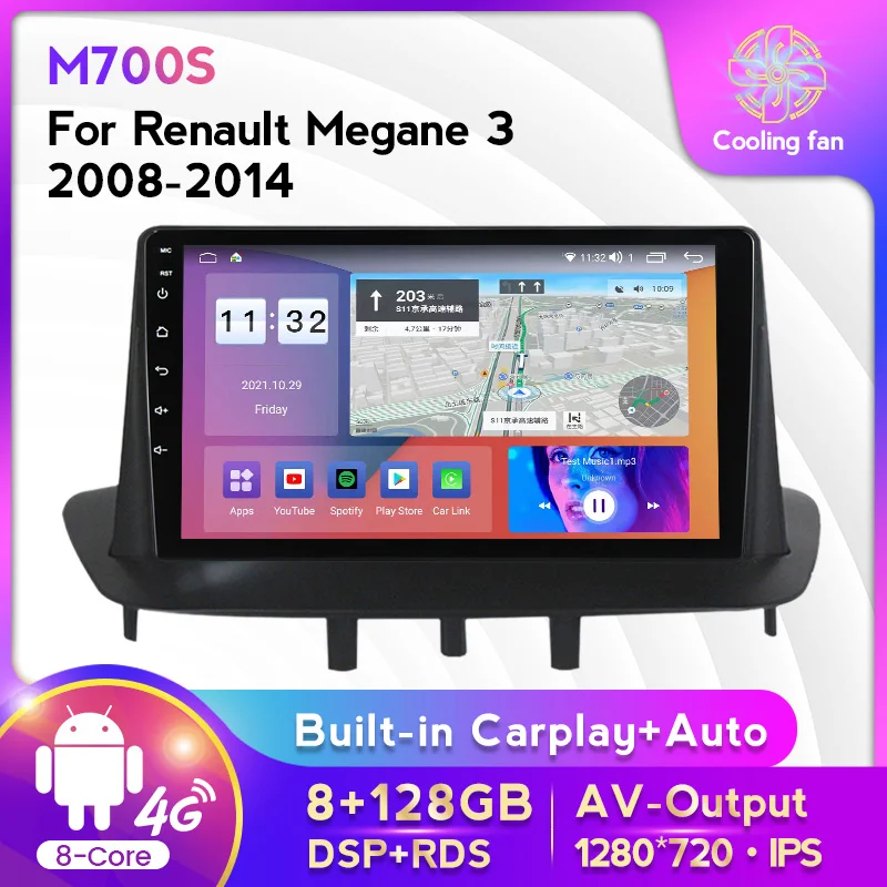 

Android 11 8+128G Car Radio Stereo For Renault Megane 3 Fluence 2008-2014 GPS Navigation Carplay+Auto WIFI 4G LTE RDS DSP BT